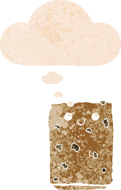 Düşünce baloncuklu çizgi film bisküvisi grunge sıkıntılı retro dokuma tarzı bir insan tarafından çizilmiş