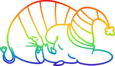 Bir insan tarafından çizilmiş pijamalı uyuyan bir filin çizimi.