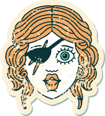 Bir insan tarafından çizilmiş düzenbaz bir karakterin grunge çıkartması.