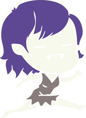 Düz renkli çizgi film. Bir insan tarafından çizilmiş ölümsüz vampir kız.