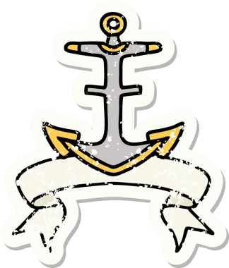 Bir insan tarafından çizilmiş çapa amblemi olan eski bir etiket.