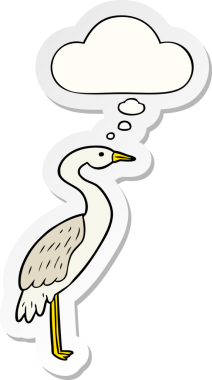 Düşünce baloncuğu insan tarafından çizilmiş bir çıkartma olan leylek çizgi filmi.