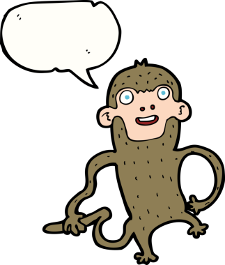 Bir insan tarafından çizilmiş konuşma balonlu çizgi maymun.