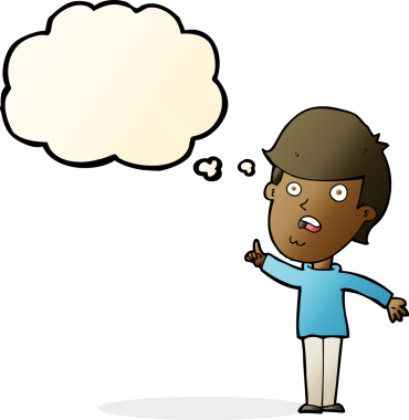 Çizgi filmci bir insan tarafından çizilmiş düşünce baloncuğuyla soru soruyor.