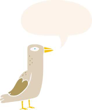 bir insan tarafından çizilmiş, konuşma baloncuklu çizgi film kuşu.