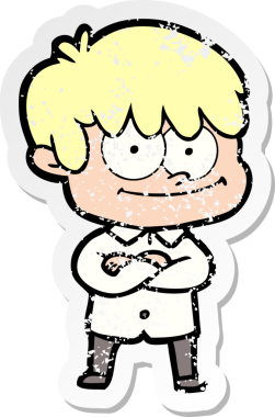 Bir insan tarafından çizilmiş mutlu bir çizgi film karakterinin sıkıntılı çıkartması.