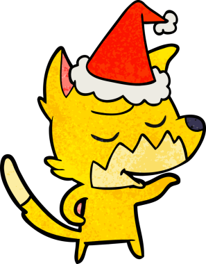 Bir insan tarafından çizilmiş Noel Baba şapkası takan bir tilki çizilmiş dostane el çizimi.