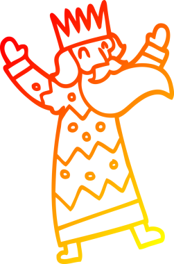 Bir insan tarafından çizilmiş neşeli bir karikatür kralının sıcak çizgi çizimi