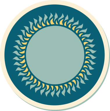 Bir insan tarafından çizilmiş geleneksel güneş şeklinde dövme çıkartması.