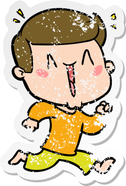 Bir insan tarafından çizilmiş heyecanlı bir karikatür çıkartması.