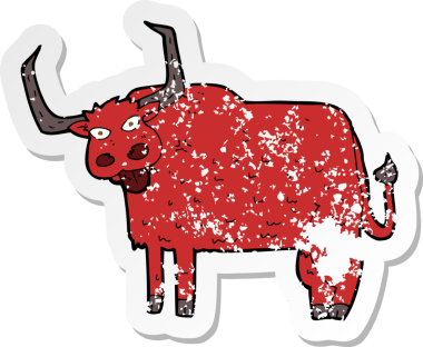 Bir insan tarafından çizilmiş kıllı bir ineğin gerilimli çıkartması.