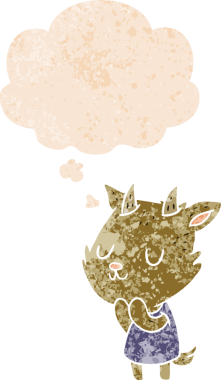 Düşünce baloncuğu ile çizgi film keçisi grunge sıkıntı retro stili bir insan tarafından çizilmiş