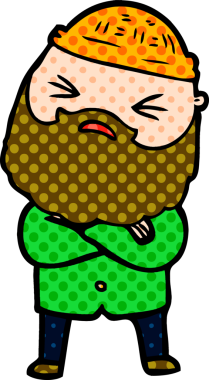 Bir insan tarafından çizilmiş sakallı bir çizgi film adamı.