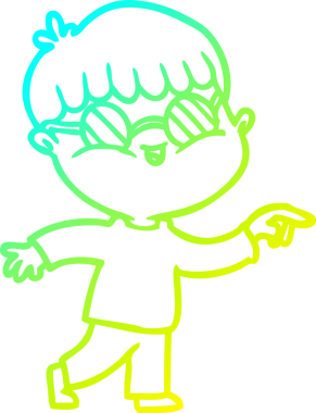 Bir insan tarafından çizilmiş gözlük takan çizgi film çocuğu çizimi.