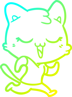 Bir insan tarafından çizilmiş mutlu çizgi film kedisinin soğuk gradyan çizgisi.