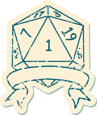 Retro Dövme Biçimi Doğal Bir d20 zar bir insan tarafından çizildi