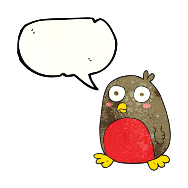 Bir insan tarafından çizilmiş serbest konuşma balonu desenli karikatür noel robini.