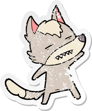 Bir insan tarafından çizilmiş dişleri gösteren bir karikatür kurdunun sıkıntılı çıkartması.