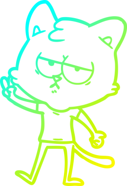 Sıkılmış çizgi film kedisinin insan tarafından çizilmiş soğuk gradyan çizgisi