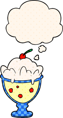 Çizgi roman tarzında bir insan tarafından çizilmiş düşünce baloncuklu çizgi film tatlısı.