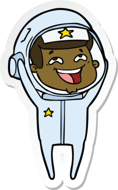 Bir insan tarafından çizilmiş, gülen astronotun çıkartması.