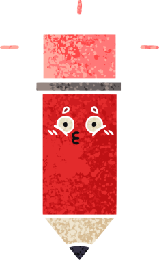 Bir insan tarafından çizilmiş bir kalemin retro çizim tarzı karikatürü