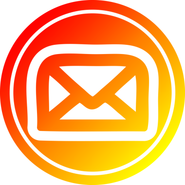 Bir insan tarafından çizilen sıcak gradyan bitiş ile zarf harfi dairesel simgesi