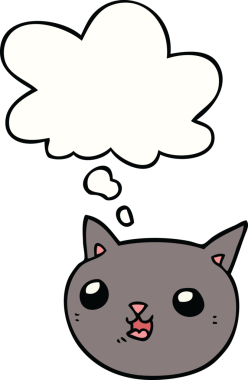 Bir insan tarafından çizilmiş düşünce kabarcığı olan çizgi film kedisi.