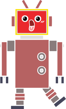 Bir insan tarafından çizilmiş düz renkli bir robot karikatürü