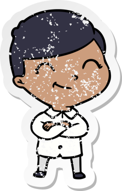 Bir insan tarafından çizilmiş gülümseyen bir çizgi film çocuğunun sıkıntılı çıkartması.