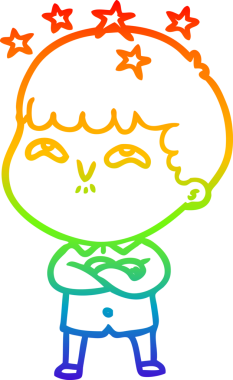 gökkuşağının gradyan çizimi bir çizgi film karakteri tarafından çizilmiş.