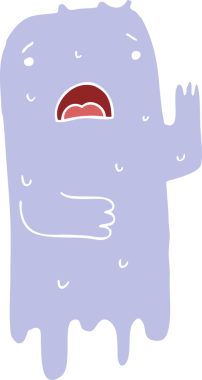 Bir insan tarafından çizilmiş düz renkli çizgi film hayaleti.