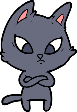 Bir insan tarafından çizilmiş kafası karışmış çizgi film kedisi.