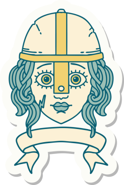 Bir insan tarafından çizilmiş parşömen pankartı olan bir insan savaşçı karakterinin çıkartması.