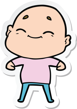 Bir insan tarafından çizilmiş mutlu, kel bir adamın çıkartması.