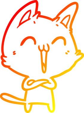 Bir insan tarafından miyavlanan mutlu bir çizgi film kedisinin sıcak çizgi çizimi