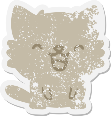 Bir insan tarafından çizilmiş şirin kedi grunge etiketi.