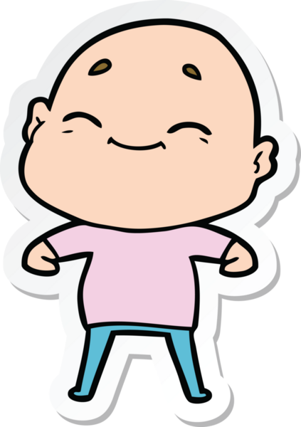 Bir insan tarafından çizilmiş mutlu, kel bir adamın çıkartması.