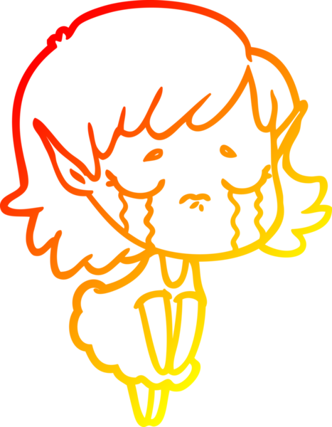 Bir insan tarafından çizilmiş, ağlayan bir elf kızı çizimi.