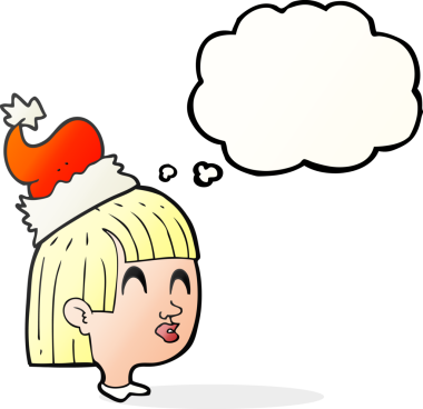 Bir insan tarafından çizilmiş Noel şapkası giyen serbest çizim baloncuk kız.