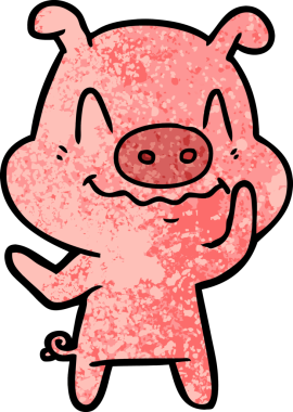 Bir insan tarafından çizilmiş sinirli çizgi film domuzu.