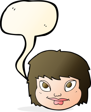 Bir insan tarafından çizilmiş konuşma baloncuğu olan bir kadın yüzü.