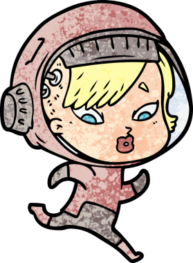 Bir insan tarafından çizilmiş astronot kadın.