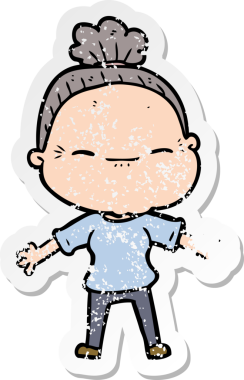 Bir insan tarafından çizilmiş barışçıl yaşlı bir kadının sıkıntılı çıkartması.