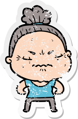 Bir insan tarafından çizilmiş, sıkıntılı bir karikatür çıkartması.