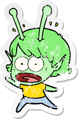 Bir insan tarafından çizilmiş uzaylı bir kızın karikatür çıkartması.