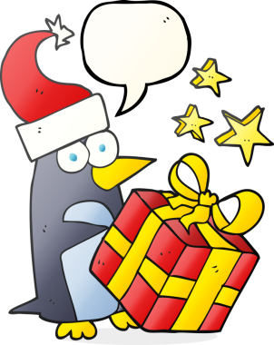 Bir insan tarafından çizilmiş serbest konuşma balonu karikatürü noel pengueni