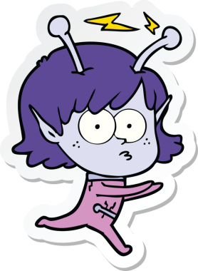 Bir insan tarafından çizilmiş uzaylı bir kızın çıkartması.