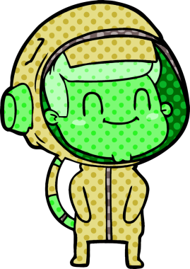 Bir insan tarafından çizilmiş mutlu astronot.