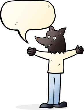 Bir insan tarafından çizilmiş konuşma balonu olan bir kurt adam.